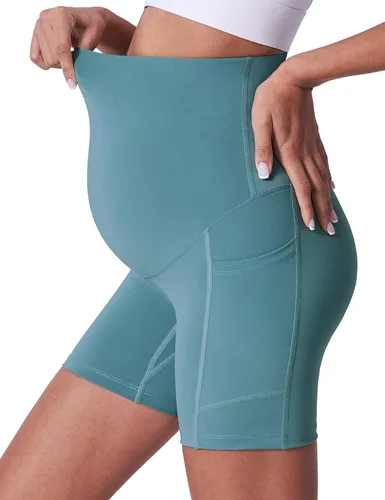 Miniatura 5 de POSHDIVAH Pantalones cortos de maternidad para mujer sobre el vientre entrenamiento yoga activo verano embarazo correr leggings cortos de 5 pulgadas