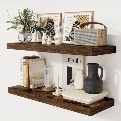 Miniatura 54 de Fun Memories - Estante flotante de 12 pulgadas, estantes de pared de madera rústica para decoración de pared y almacenamiento, estante flotante