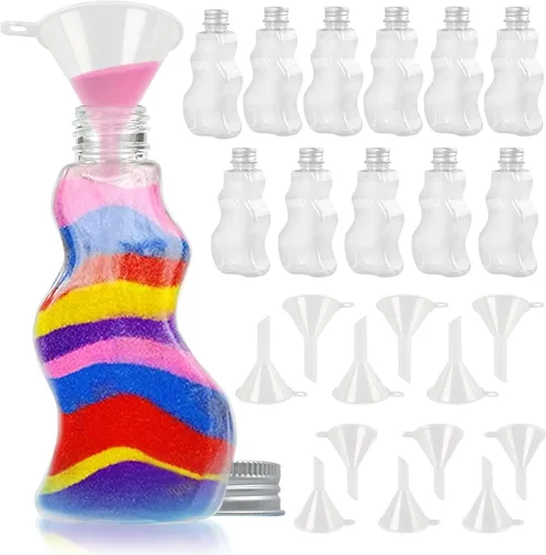 JJ CARE Botellas de arena [12 botellas de arena en forma de onda + 6 embudos pequeños y 6 grandes] Kit de arte de arena para niños de 3 años más,