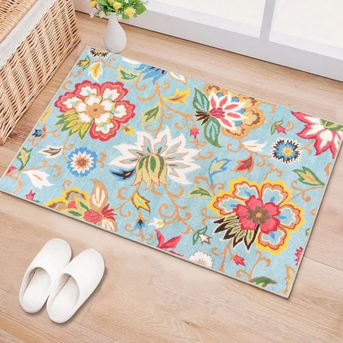 Miniatura 25 de Beeiva Alfombras florales de entrada, lavables para interiores, ultra fina, de 2 x 3 pies, antideslizante, para cocina, tapete de cachemira suave