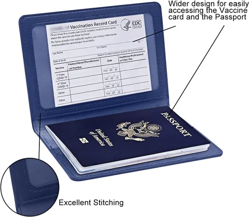 Miniatura 3 de Combo de soporte para pasaporte, pasaporte y tarjetero de vacunación, marrón + azul oscuro