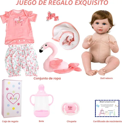 Miniatura 7 de Aori Muñeca de bebé renacida realista para niñas - Muñecas de bebé recién nacidas de 22 pulgadas, adorables bebés realistas, conjunto de regalos