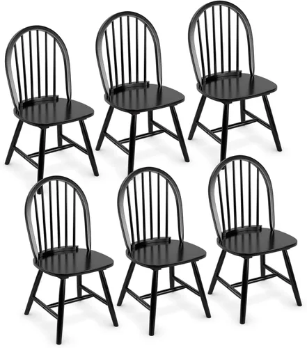 Miniatura 11 de POWERSTONE Juego de 6 sillas de comedor, sillas Windsor de madera con respaldo de husillo, silla de comedor de granja, silla de cocina, color blanco