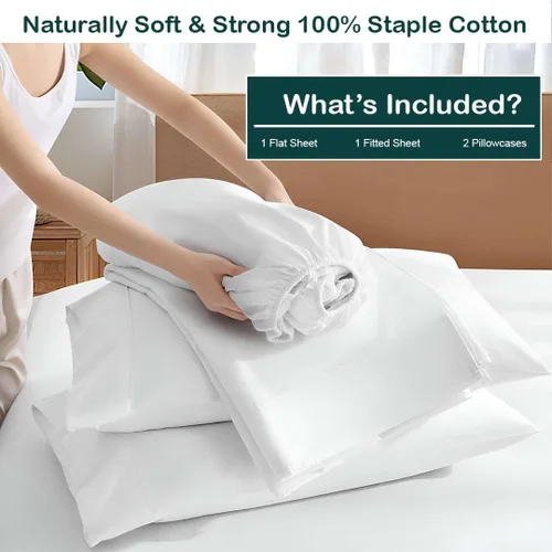 Miniatura 3 de NON Sticky cotton - Juego de sábanas de 4 piezas de algodón egipcio de alta calidad, de bolsillo profundo, ropa de cama suave y transpirable