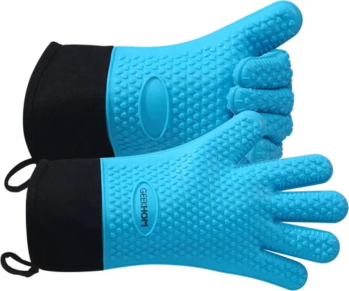 Miniatura 15 de GEEKHOM Guantes de Barbacoa Resistentes al Calor Manoplas de Horno - Guantes de Silicona para Parrilla con Protección de Brazo de 13.7" - Agarrador