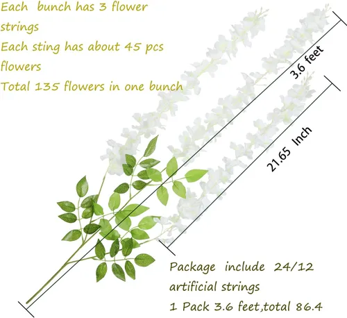 Miniatura 2 de U'Artlines Paquete de 12 (total de 43.2 pies), guirnalda colgante de ratán artificial de glicina falsa, flores de seda, decoración para el hogar