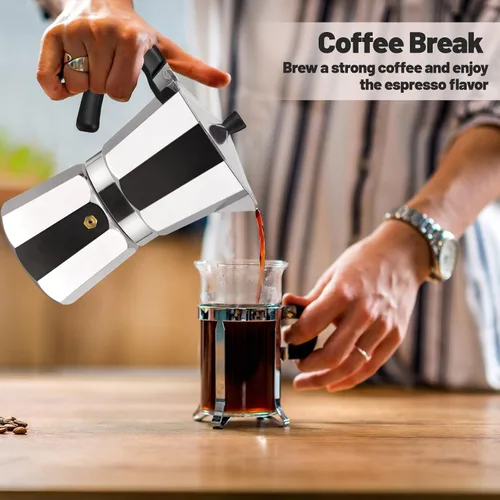 Miniatura 9 de Cafetera clásica de aluminio para 3 tazas, cafetera espresso de 5.1 fl oz, 5 onzas, cafetera de moca, olla greca, cafetera para café italiano y Azul