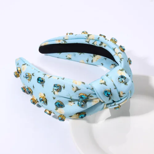 Miniatura 6 de Diademas anudadas con perlas para mujer, diademas de flores impresas con diamantes de imitación, diademas anudadas de cristal, cuentas brillantes