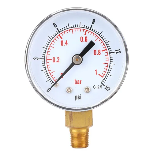 Psi Presión Baja Presión 1/4 Npt Manómetro, Presión 1.969 in Dial 1/8 BSPT Conexión inferior para aire, agua, aceite, gas 0-15psi (0-15psi 0-1bar)
