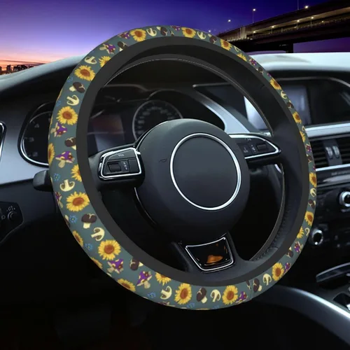 Miniatura 9 de Funda para volante con diseño de vaca, antideslizante, transpirable, absorbente de sudor, adecuada para SUV, camioneta, camión, automóvil