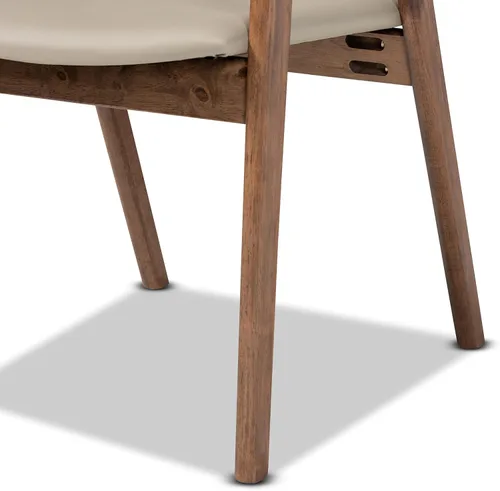 Miniatura 6 de Baxton Studio Harland - Juego de comedor de 7 piezas, tapizado de piel sintética gris y acabado marrón nogal, juego de comedor de 7 piezas