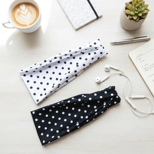 Miniatura 2 de TERSE Diademas para mujer, bandas de pelo de lunares de moda para yoga, entrenamiento, todos los días, bandas anchas y gruesas para la cabeza