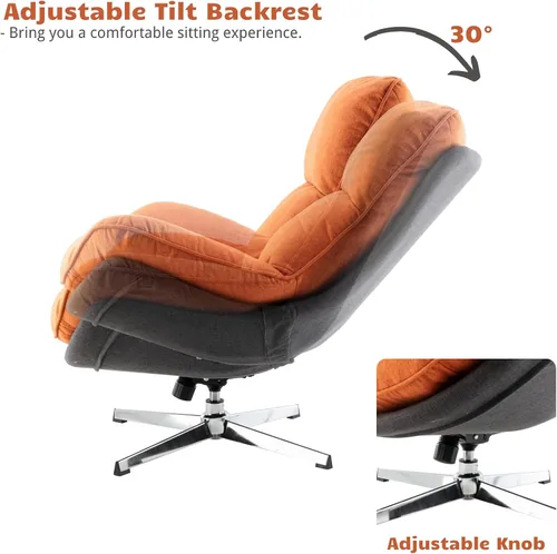 Miniatura 6 de HEAH-YO Silla giratoria decorativa, moderna silla de sala de estar con respaldo, silla de lectura tapizada de lino sin brazos para dormitorio