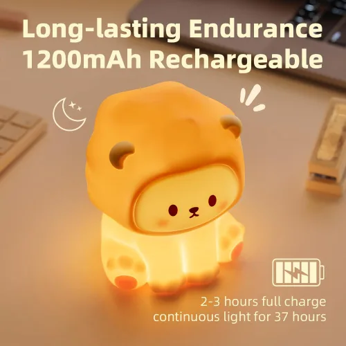 Miniatura 6 de Linda luz nocturna de león para niños, lámpara recargable de guardería con temporizador, 3 niveles de brillo y luz cálida, luz nocturna de silicona