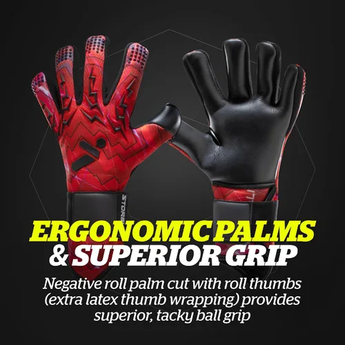 Miniatura 4 de Storelli - Guantes de portero Lightning, protección de mano de alto impacto con 5 espinas de dedo incorporadas, látex alemán New Basic rojo