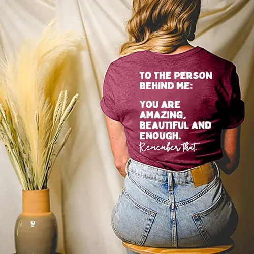 Miniatura 3 de Camiseta con texto en inglés "You Matter to The Person Behind Me" para mujer, camiseta casual de manga corta con cuello en V, camiseta inspiradora