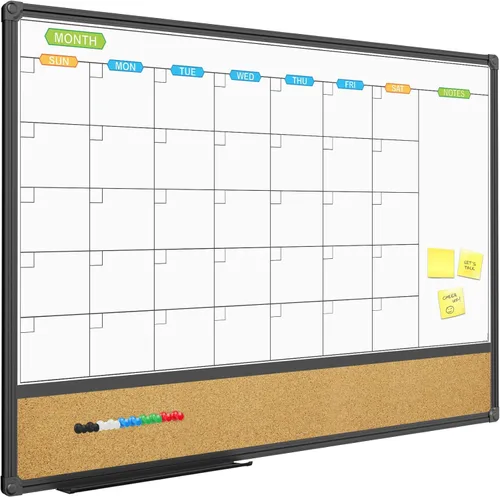 Miniatura 9 de JILoffice Calendario de Pizarra Blanca de Borrado en Seco - Calendario de Pizarra Blanca Magnética Mensual 24 X 18 Pulgadas, Marco de Aluminio Negro