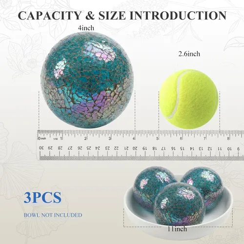 Miniatura 2 de DomeStar Juego de 3 bolas decorativas de 4 pulgadas de turquesa para cuencos, bolas de vidrio para centros de mesa, esfera de mosaico para Multicolor