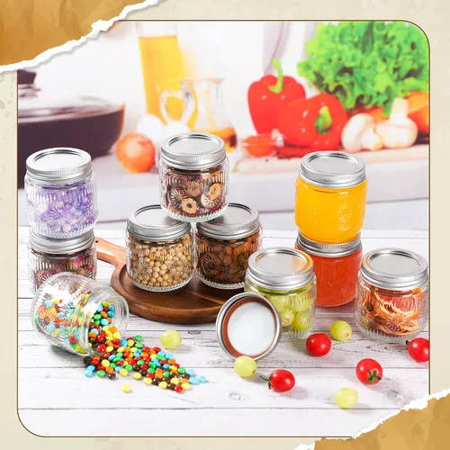 Miniatura 6 de Tarros de Albañil de 8 oz - Tarros de Vidrio Pequeños Vintage con Tapas de Metal Plateadas, Tarros de Conserva de Boca Regular, Seguros