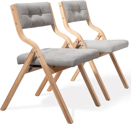 Miniatura 10 de HOMEFUN Sillas plegables con cojín, sillas plegables acolchadas de madera, paquete de 2, asiento portátil y ensamblado para invitados, cocina