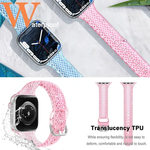 Miniatura 2 de Miimall Correa de reloj compatible con Apple Watch de 1.496 pulgadas, 1.575 pulgadas, 1.614 pulgadas, patrón de diamante, TPU translucidez Correa