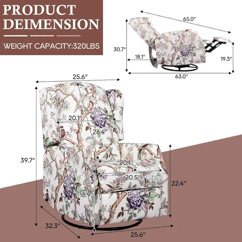 Miniatura 2 de Silla reclinable giratoria, mecedora deslizante para guardería, silla reclinable floral con respaldo de ala, silla reclinable en liquidación, silla