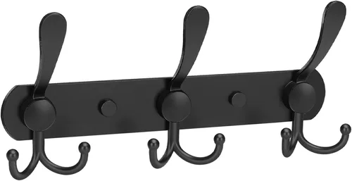 YUNISS Perchero montado en la pared, 3 ganchos triangulares de acero inoxidable para abrigos, sombreros, batas, toallas en recibidor y entrada Negro