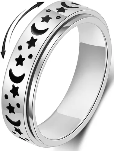 Miniatura 21 de Anillo de alivio de la ansiedad, anillo giratorio para aliviar el estrés, de acero inoxidable, anillo giratorio para mujeres, hombres, unisex