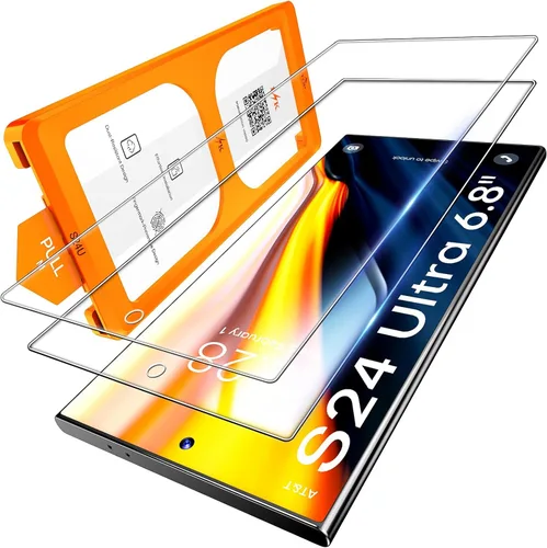 Paquete de 2 protectores de pantalla de vidrio templado para Samsung Galaxy S24 Ultra [grado mil, inastillable], marco de instalación de polvo, 0