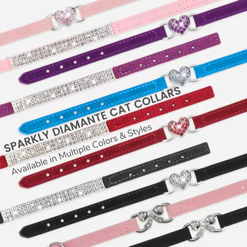 Miniatura 7 de BINGPET collar ajustable para gatos, de terciopelo suave, seguro, collares Bling diamante con cascabel, Adjustable, Rosado claro Rosa
