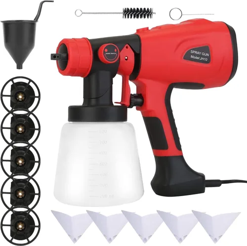 Moclever - Pulverizador de pintura eléctrico Hvlp de alta potencia con recipiente de 27.1 fl oz, 5 boquillas de cobre y 3 patrones y filtro