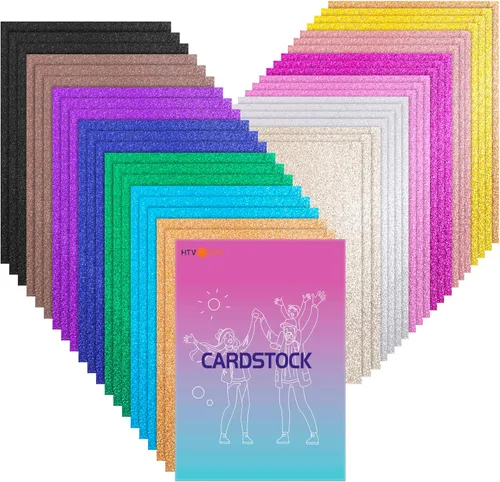 40 hojas de cartulina con purpurina HTVRONT de 300GSM - 13 colores de cartulina con purpurina, papel de cubierta de 110lb A4, cartulinas gruesas con