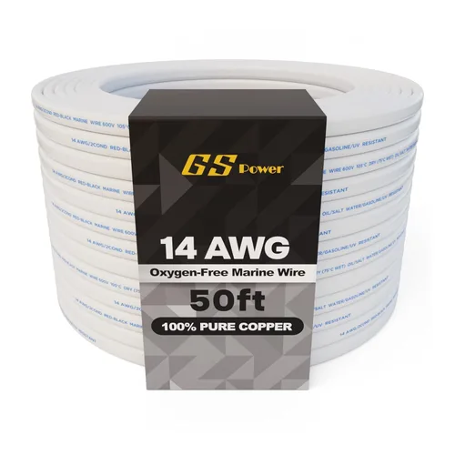 GS Power 50 pies de alambre dúplex marino, alambre calibre 14, cable eléctrico para barco de cobre estañado libre de oxígeno 14 AWG, cable eléctrico