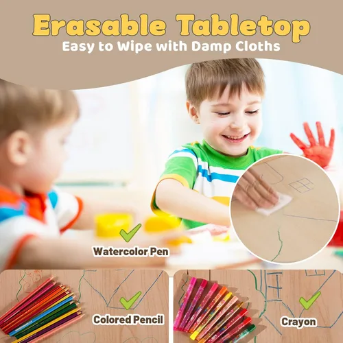 Miniatura 4 de FUNLIO - Juego de mesa y 4 sillas para niños, mesa y sillas ajustables en altura para niños de 3 a 8 años, mesa fácil de limpiar para manualidades
