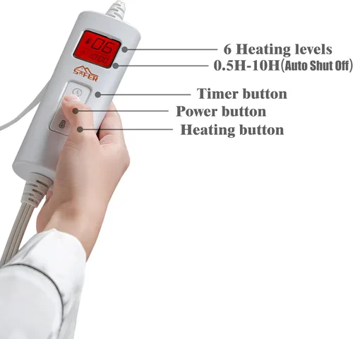 Miniatura 5 de SAFER Manta térmica eléctrica con panel de control LCD, 6 niveles de calefacción y 10 ajustes de temporizador, apagado automático, lavable a