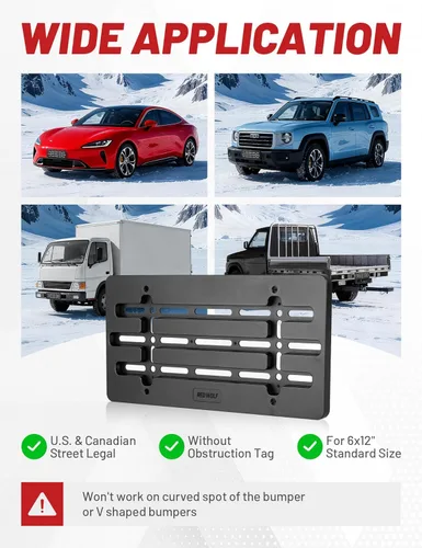 Miniatura 8 de RED WOLF Soporte de Placa Delantera Universal para Automóvil, Camión, Furgoneta, SUV con Marco de Etiqueta, 6 Tornillos y Juego de Llaves, Negro