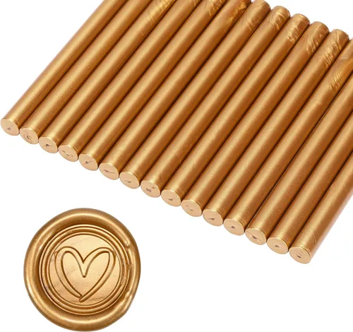 Miniatura 2 de Yoption 15 barras de cera de sellado de pistola de pegamento de oro antiguo para sello de cera, ideal para invitaciones de boda, sobres, tarjetas
