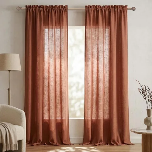 Miniatura 14 de Mrs.Naturall - Cortinas transparentes con bolsillo para barra de 36x63 pulgadas de lino mezclado negro