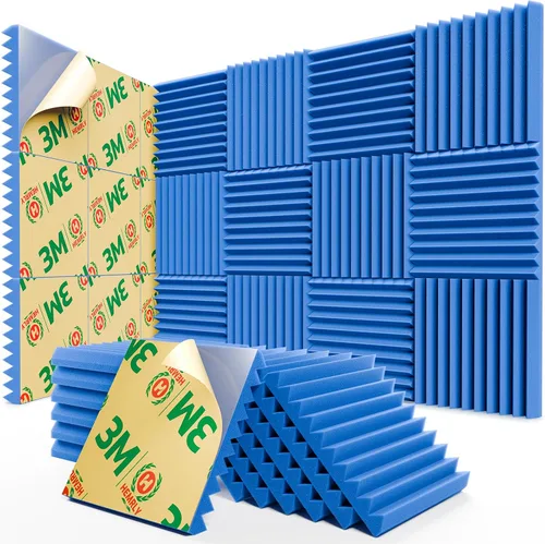 Miniatura 11 de Paquete de 12 Paneles Acústicos Autoadhesivos, 1" X 12" X 12" Paneles de Espuma de Recuperación Rápida a Prueba de Sonido, Cuñas de Espuma Acústica