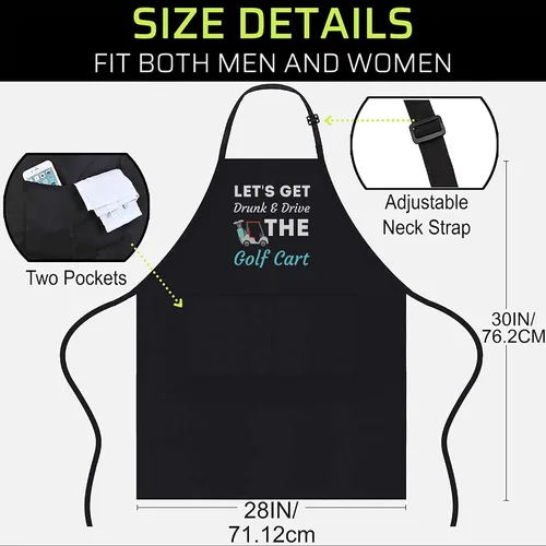 Miniatura 3 de Delantal de golf negro - Camiseta divertida para mujer, para emborracharse y conducir el carrito de golf, delantales de cocina negros, Negro