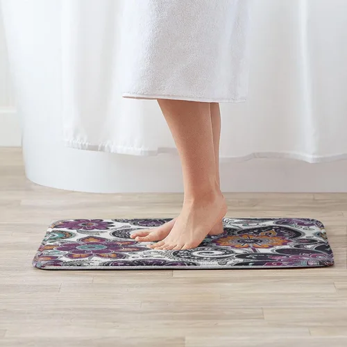 Miniatura 6 de LB Alfombra de baño de flores bohemias, alfombra de baño antideslizante con estampado floral bohemio morado y negro, espuma viscoelástica suave