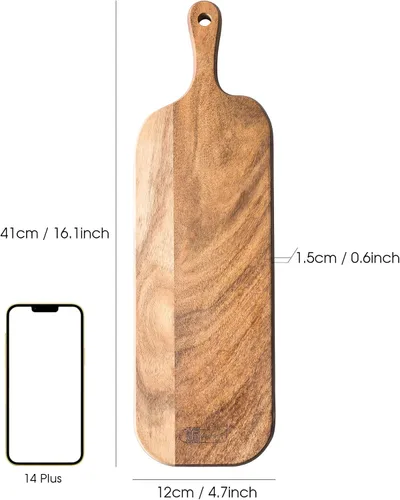 Miniatura 3 de Tabla de cortar de madera con asa, tabla larga de acacia para servir quesos de madera, tablas de charcutería, tabla de madera para alimentos, pan