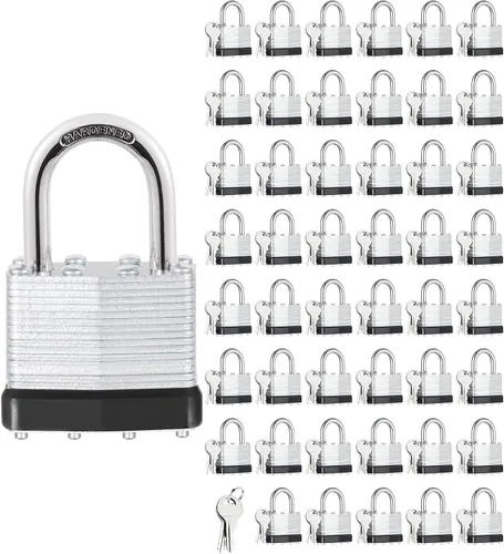 Miniatura 9 de 6 candados con las mismas llaves, acero laminado negro plata (1-9/16 pulgadas, 1.575 in), grillete normal para cobertizos, puertas, vallas, caja