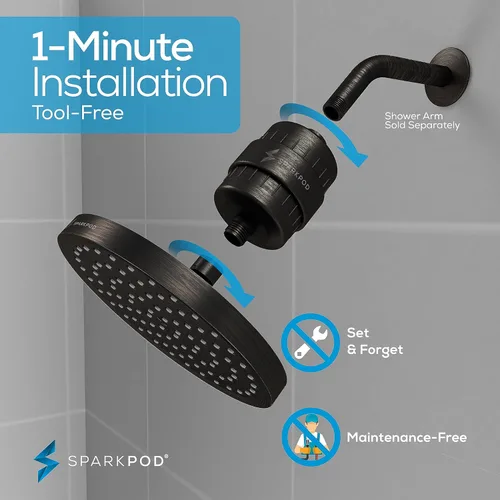 Miniatura 86 de SparkPod Juego de cabezal de ducha filtrado de lujo de 23 etapas, reduce el cloro y los metales pesados, filtro de regadera de alta presión