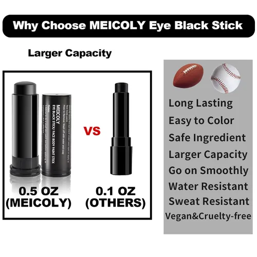 Miniatura 3 de MEICOLY Pintura facial negra, barra negra para ojos para deportes, béisbol, softbol, fútbol americano, lacrosse, fácil de colorear atletas