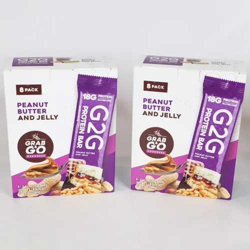 G2G Barra de proteínas, mantequilla de maní y gelatina, aperitivo saludable, delicioso reemplazo de comidas, sin gluten, ingredientes limpios,