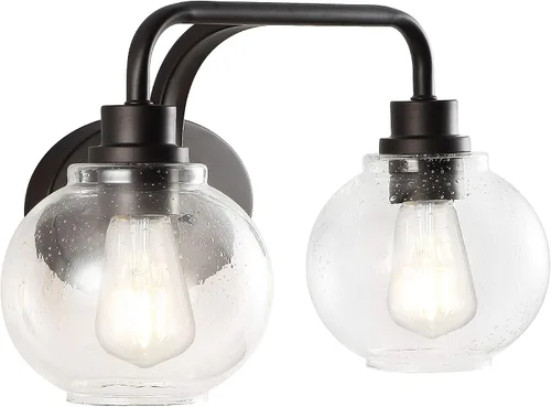 Miniatura 12 de JONATHAN Y Lámpara de pared LED de bronce aceitado de 6.5 pulgadas para baño, pantalla de vidrio sembrado transparente, accesorio industrial