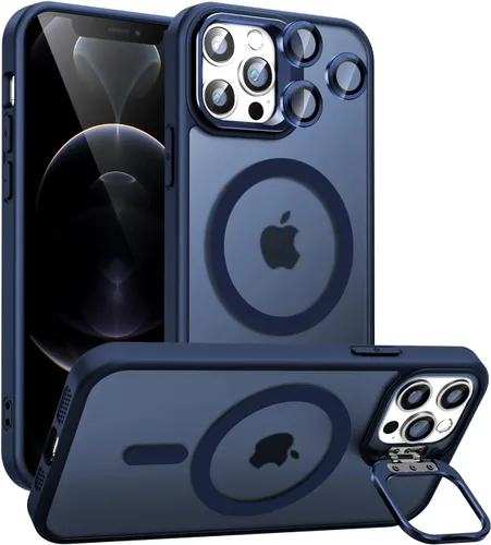 Miniatura 25 de Funda magnética para iPhone 11 con soporte, compatible con Magsafe, protección militar y protector de lente de cámara, funda translúcida mate