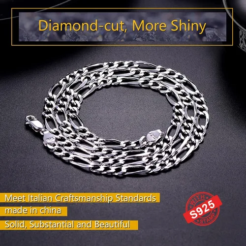Miniatura 5 de PROSTEEL 925 Sterling Silver Cuban Link Chain Necklace, Dainty Figaro Chains, Solid & Shiny, 3mm5mm, 14-28 inch, Come Gift Box