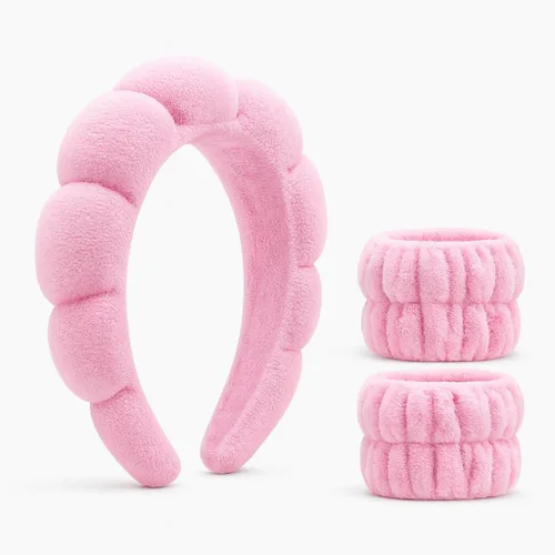 Miniatura 14 de Diadema de spa para lavar la cara, 3 piezas, maquillaje, facial y cuidado de la piel. Banda para la cabeza para el cuidado de la piel de burbujas.